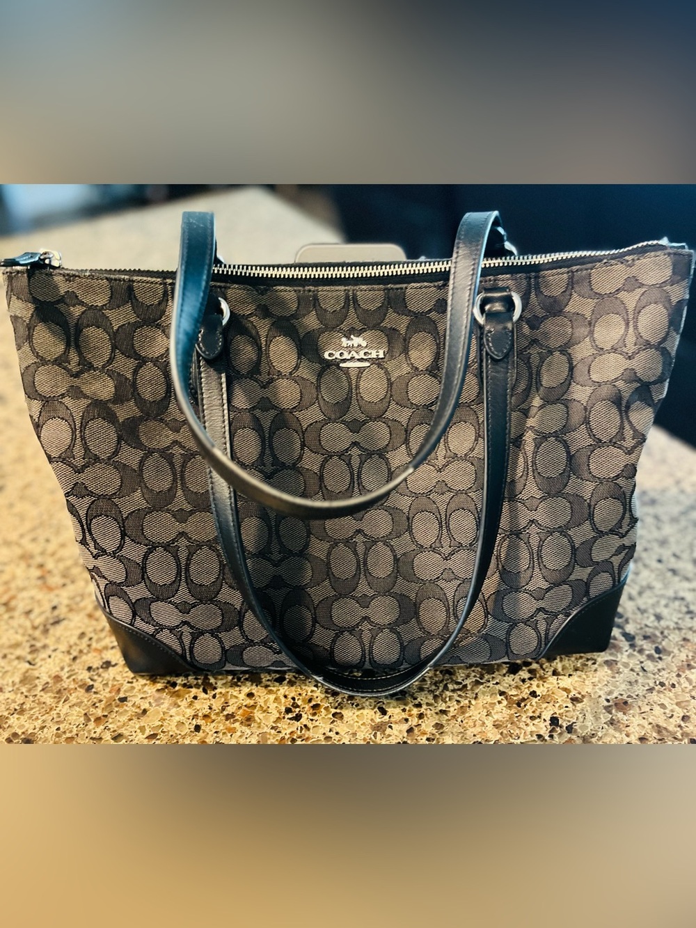 Coach Signature Canvas Tote in Black and Charcoal - Picture 1 of 10